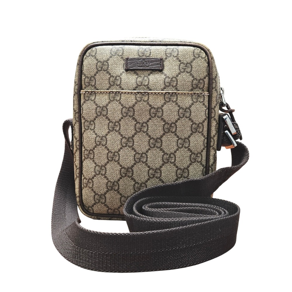 Gucci GG Supreme Canvas Crossbody Bag Monogram Beige Brown Made in Italy